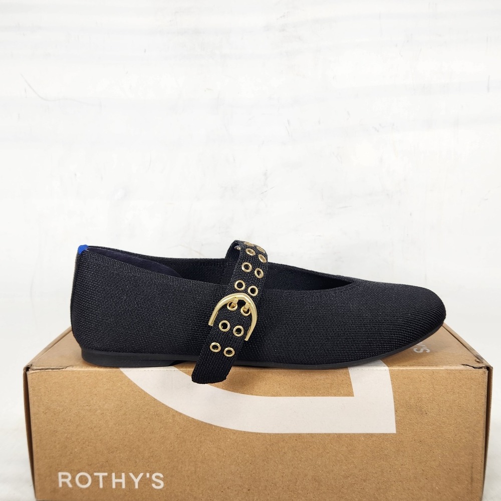Rothy's The Max Buckle Mary Jane Women Size 8.5 Black Flat Square Toe Buckle